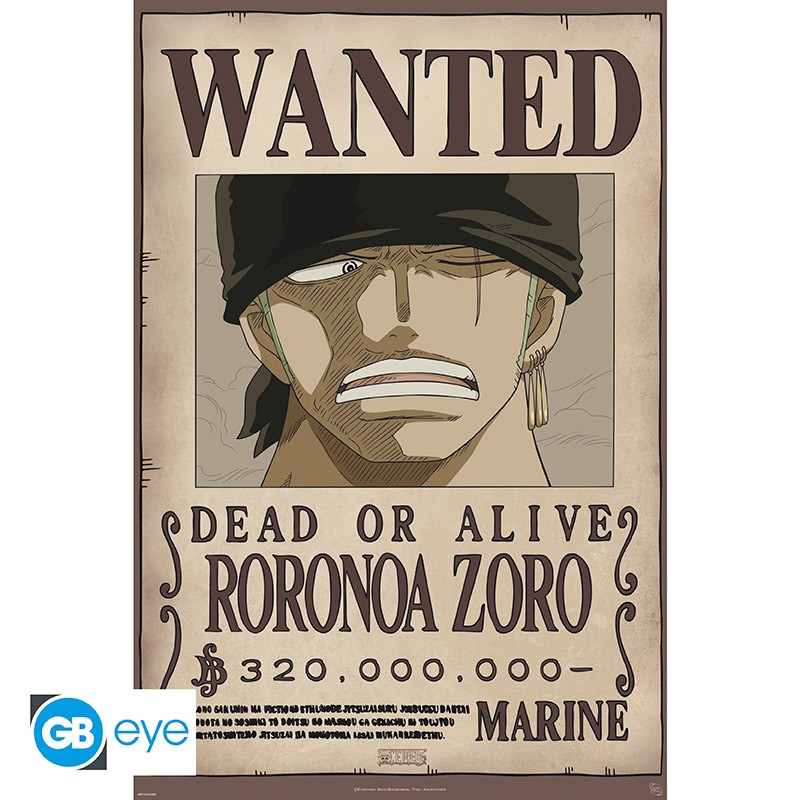 ONE PIECE POSTER WANTED ZORO NEW (91.5X61)