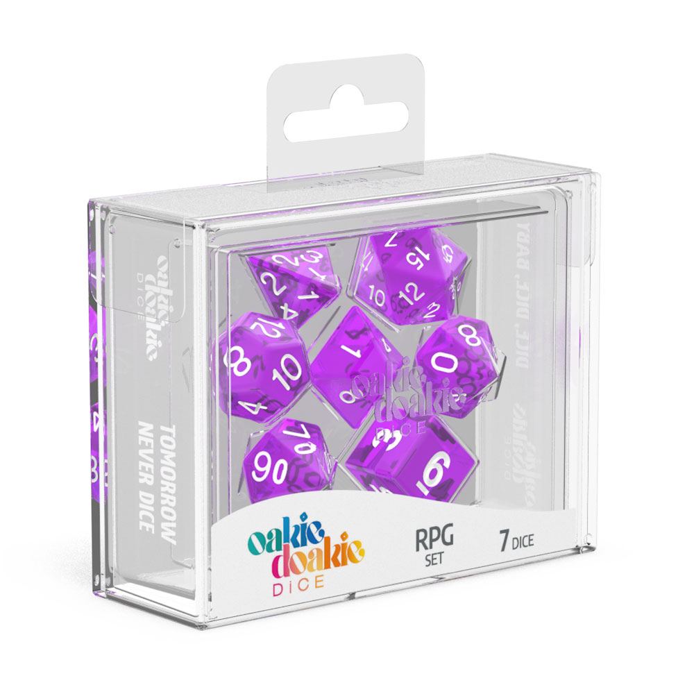 OAKIE DOAKIE DICE RPG SET TRANSLUCENT - PURPLE (7 DADI)