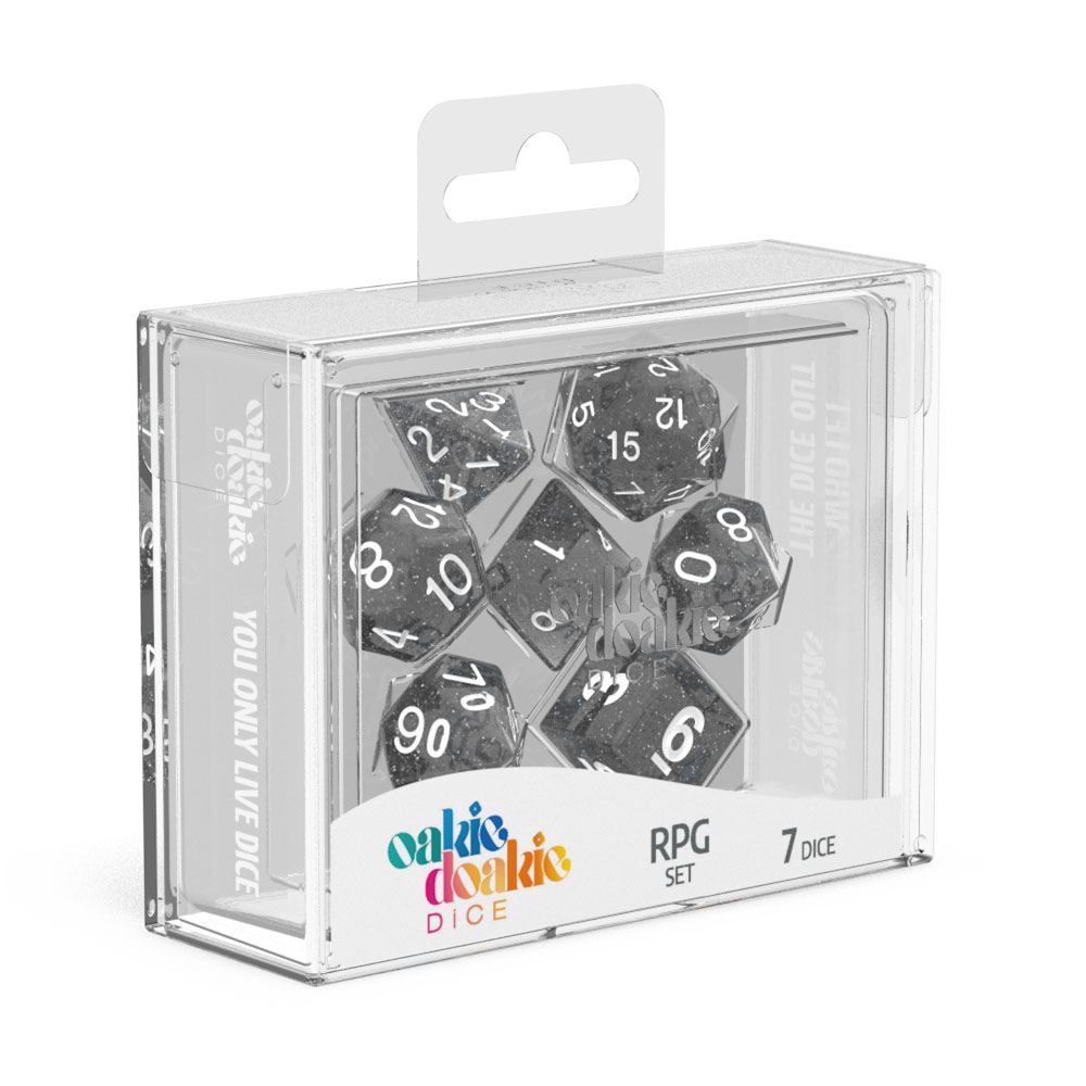 OAKIE DOAKIE DICE RPG SET SPECKLED - BLACK (7 DADI)