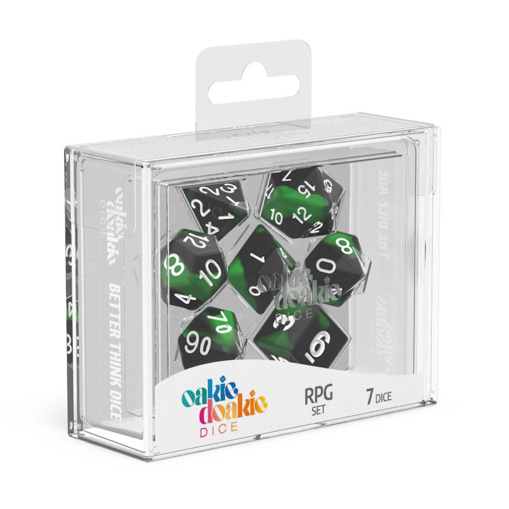 OAKIE DOAKIE DICE RPG SET GLOW IN THE DARK - BIOHAZARD (7 DADI)