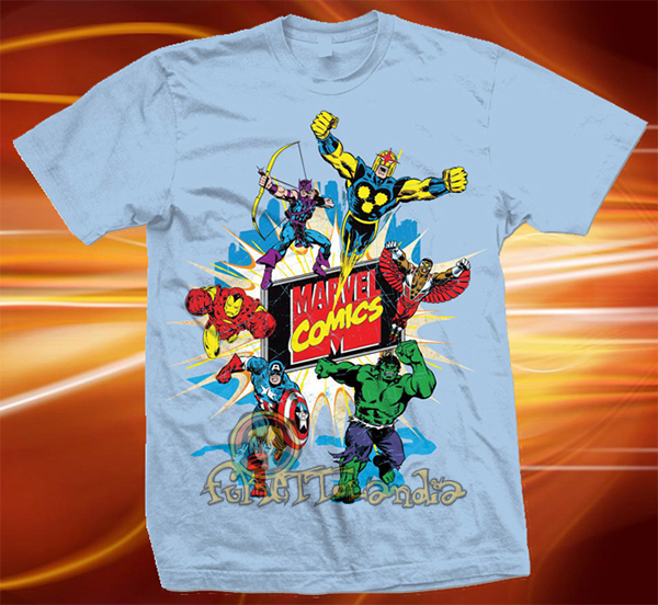 MARVEL COMICS MARVEL MONTAGE 4 BLU T-SHIRT (UNISEX TG. M)