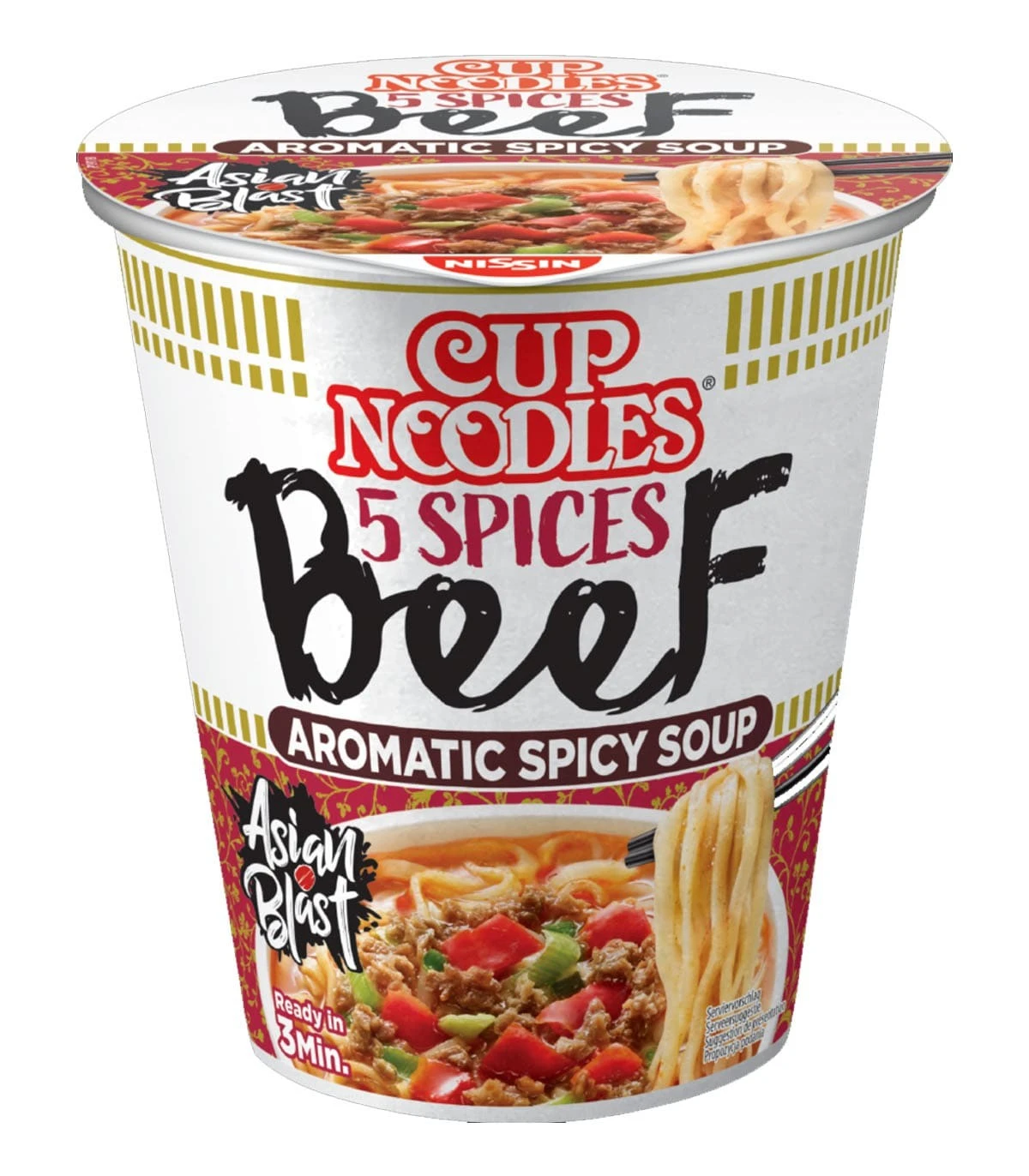 NISSIN CUP NOODLES 5 SPICES BEEF AROMATIC SPICY SOUP BLAST