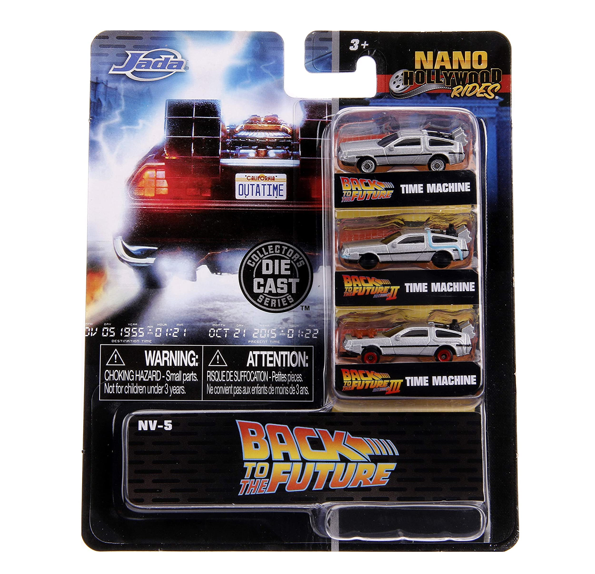 BACK TO THE FUTURE NANO HOLLYWOOD RIDES DIECAST MODEL 1/65 DELOREAN TIME MACHINE