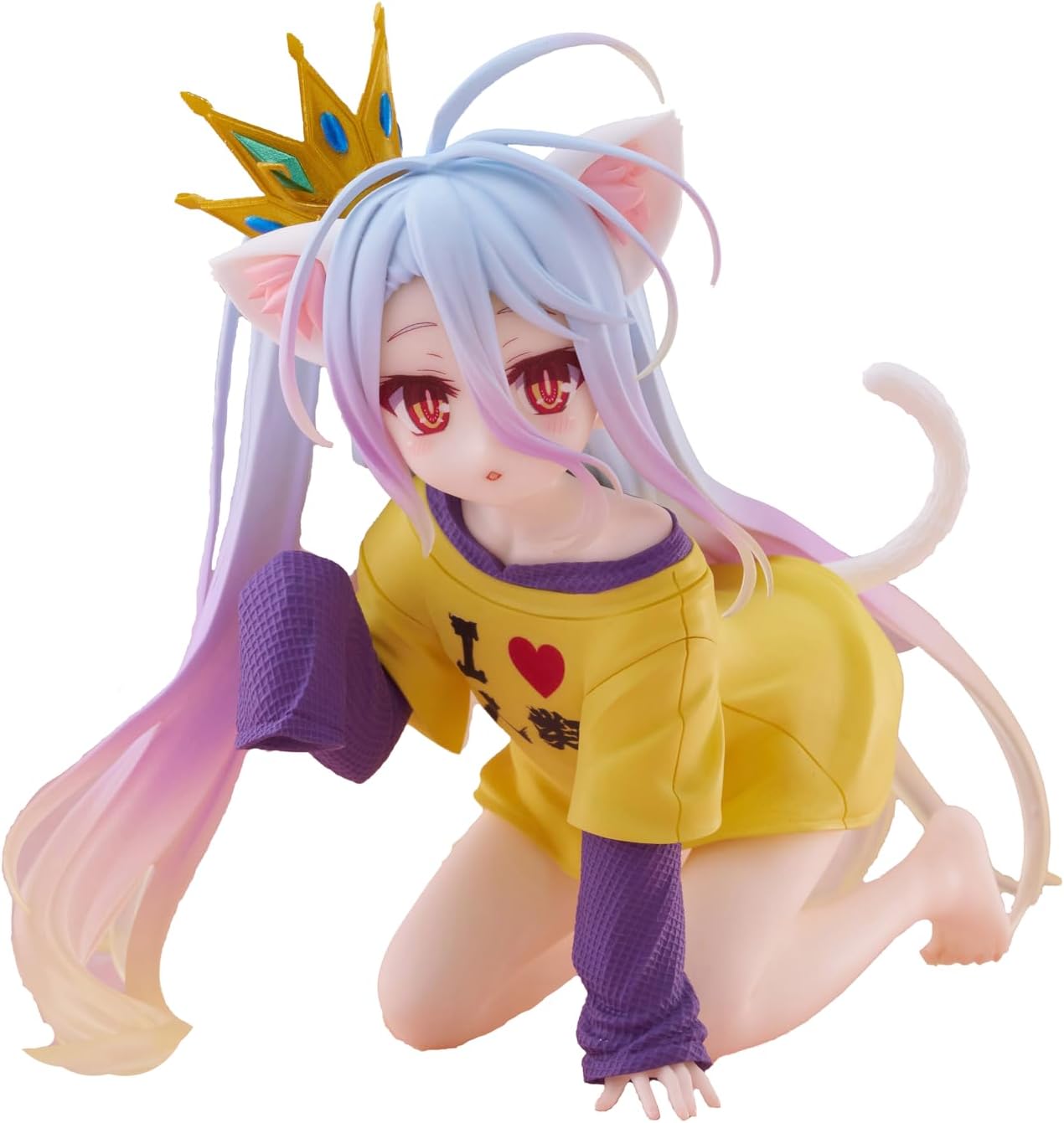 NO GAME NO LIFE PVC STATUE DESKTOP CUTE FIGURE SHIRO CAT EARS T-SHIRT VER. 13 CM